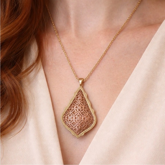 Kendra Scott Jewelry - Kendra Scott Aiden Filigree Pendant Long Necklace in Rose & Yellow Gold Tone